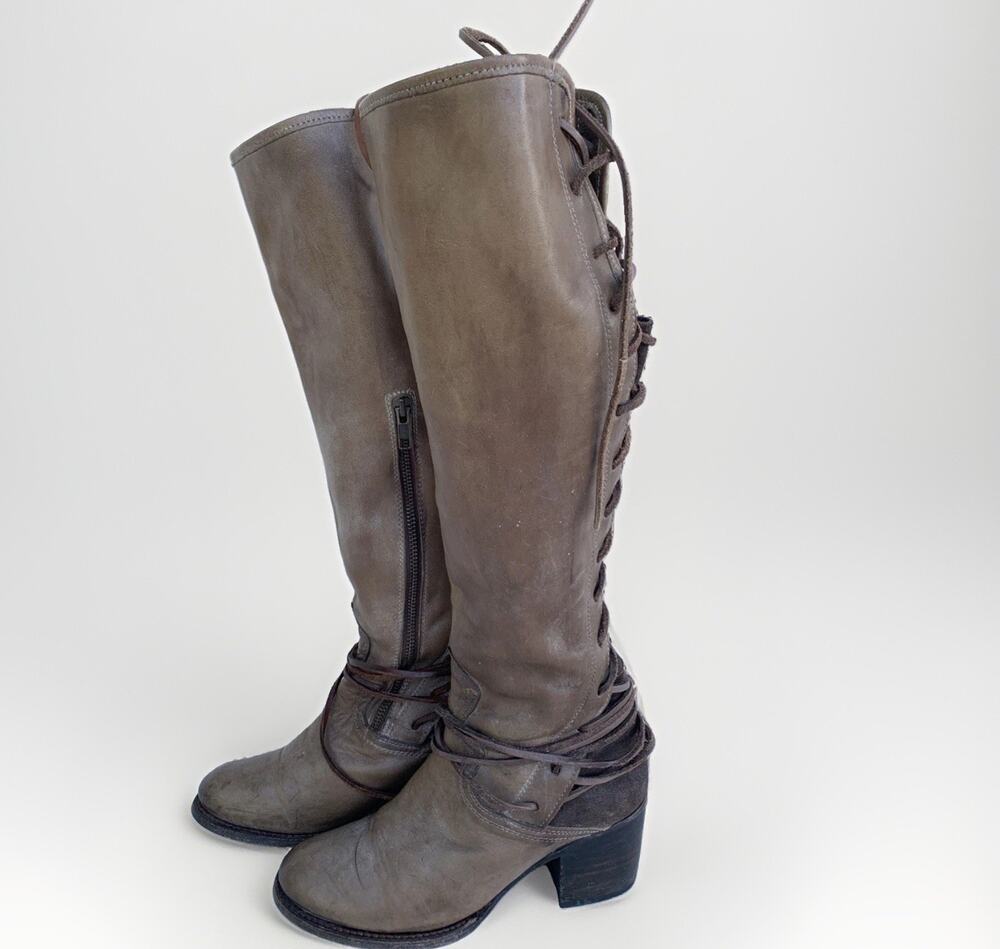 Freebird Coal Sz 8 Boots Over The One Gray Lace Up Cowboy Western